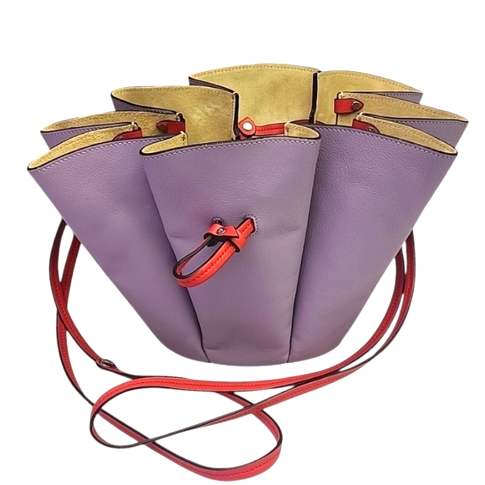 LANVIN Purple Leather Tulip Expandable Bucket Bag Floral Drawstring Rare Couture - Picture 4 of 15
